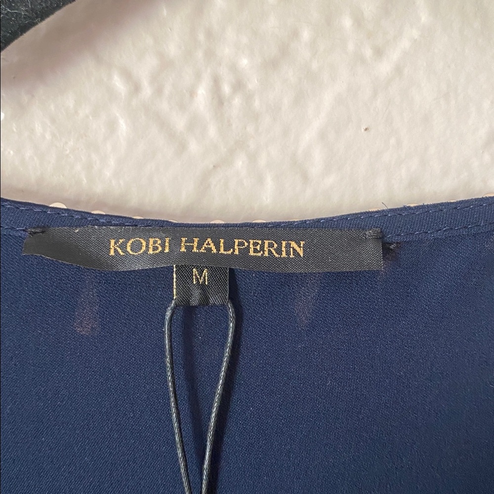 Kobi Halperin 100% Silk Juliette Embellished Georgette Blouse Size M Navy Gold - Picture 4 of 8